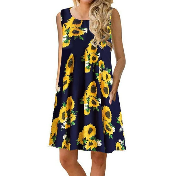 Casual Tshirt Dresses for Women Swing Tank Dress Knee Length with Pockets